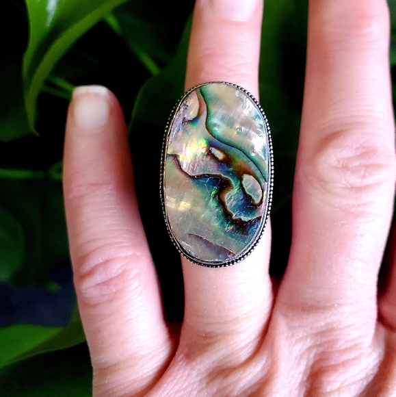 New Oversized Abalone Shell 925 Silver Statement Ring. - Picture 8 of 16